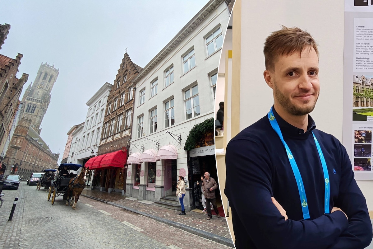 Achter de 19de-eeuwse gevel van het huis De Oude Steen in Brugge schuilt het oudste pand van Vlaanderen. Rechts: professor Tim De Kock.