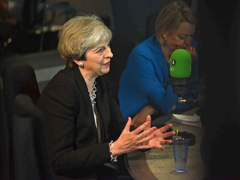 Premier Theresa May tijdens een interview met de BBC eerder vandaag.