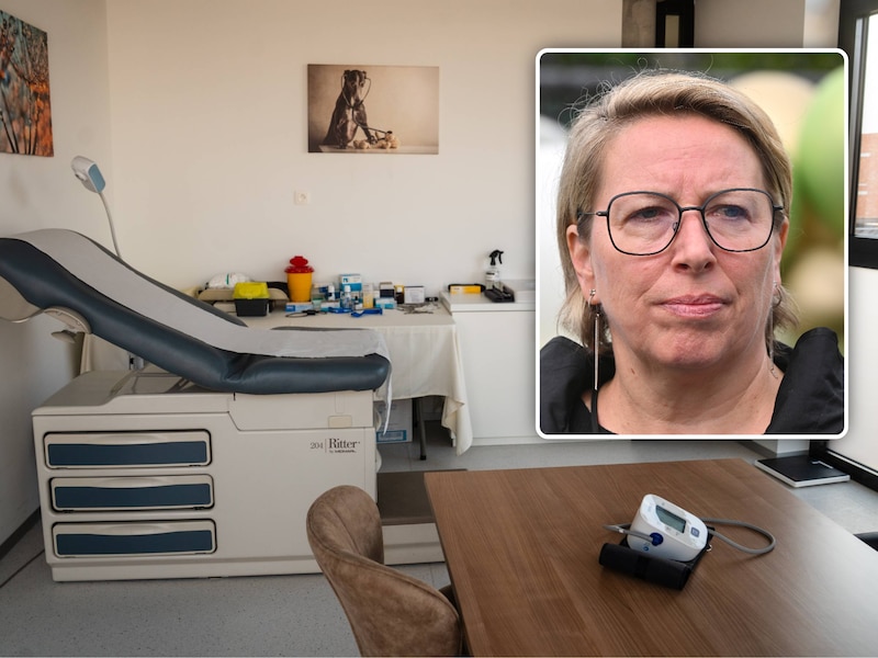 Illustratiebeeld. Een huisartsenpraktijk. / Inzet: Caroline Gennez (Vooruit) Vlaams minister van Welzijn.
