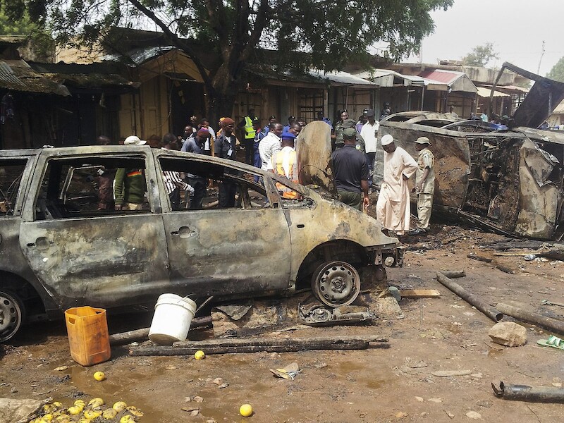 De plek van een bomaanslag in Nigeria begin deze week.
