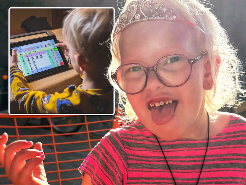 Milli heeft door haar aandoening erg veel moeite met praten. Een spraakcomputer (inzet) zou haar daar erg goed bij kunnen helpen, maar kost veel geld. 