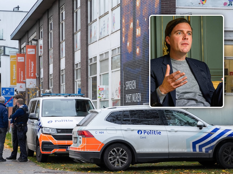Illustratiebeeld van een politieinterventie in Gent. Inzet: Burgemeester Mathias De Clercq.
