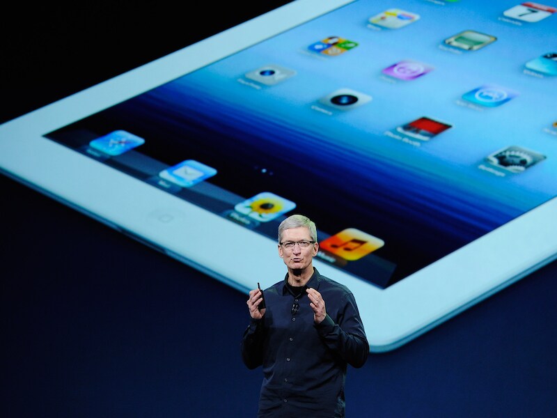 Apple-CEO Tim Cook stelt de nieuwigheden voor tijdens een presentatie in San Francisco.