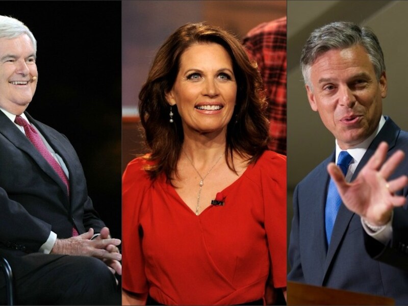 Newt Gingrich, Michele Bachmann en Jon Huntsman.