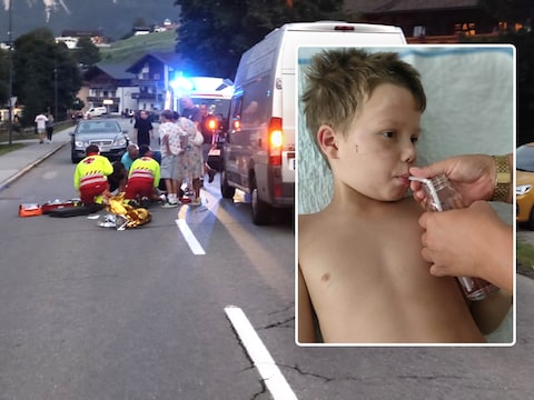 De hulpdiensten waren snel ter plaatse in Lermoos, volgens Stans ouders. Wat van levensbelang bleek., Inzet: Zijn ouders stuurden deze hoopgevende foto van Stan, die ondertussen uit coma is en ook zelfstandig kan drinken