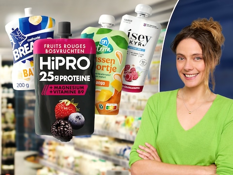 “Meer eiwit dan in een gemiddelde kipfilet”: diëtiste analyseert 7 knijpzakjes met yoghurt en fruit en legt uit waar je best op let