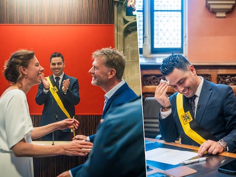 Schepen Burak Nalli voltrok woensdag maar liefst 34 huwelijken in het Gentse stadhuis.
