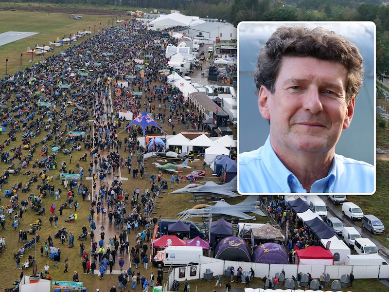 De regen zorgde voor de nodige vertragingen op de Sanicole airshow 2026 zondag, Inzet: woordvoerder Joeri Mombers.