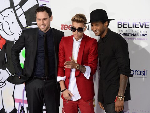 Manager Scooter Braun, Justin Bieber en producer Usher