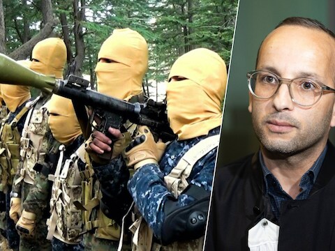 Beeld uit een propagandavideo van de Islamitische Staat in de Khorasan-provincie (ISKP). Rechts: advocaat Abderrahim Lahlali.