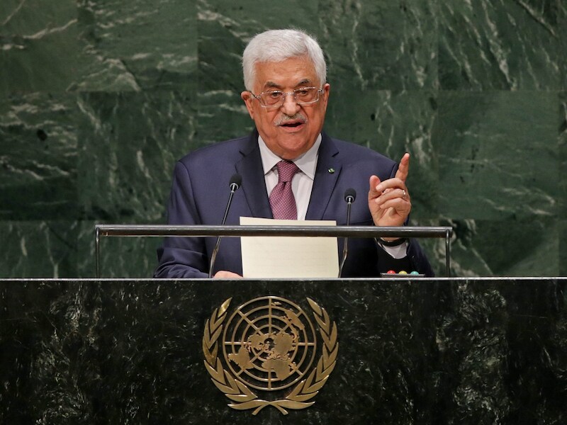 De Palestijnse president Mahmoud Abbas tijdens zijn toespraak voor de Verenigde Naties.
