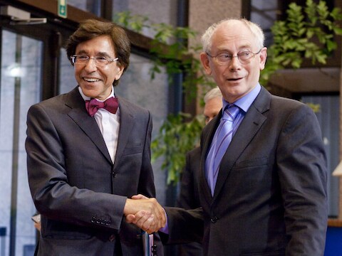 De Belgische premier Elio Di Rupo (L) en voorzitter van de Europese Raad Herman Van Rompuy.