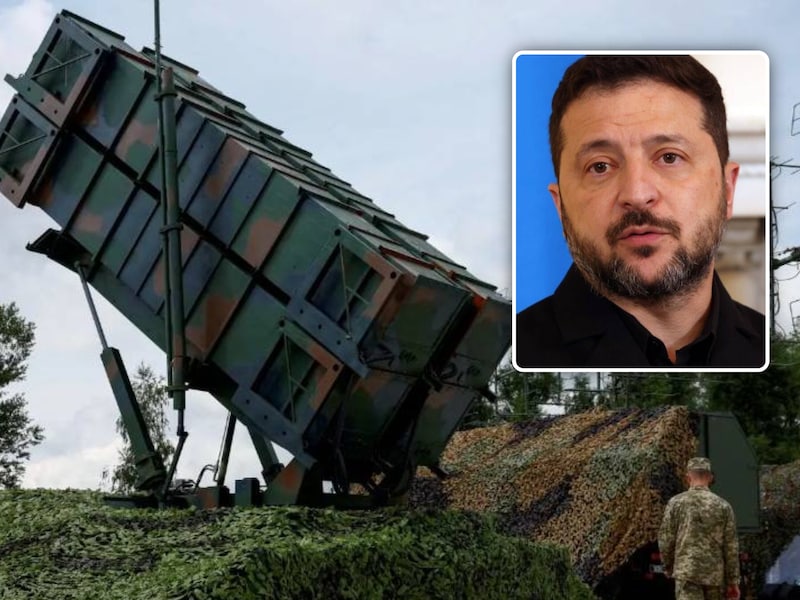 Een van de Patriot-systemen in Oekraïne. Inzet: de Oekraïense president Volodymyr Zelensky.