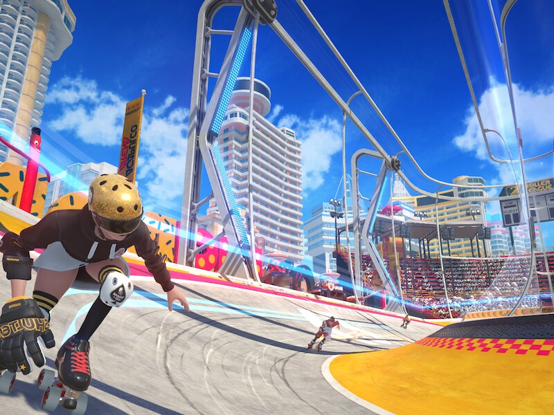 'Roller Champions' zoekt de 'Fortnite'-vibe op: een cartoonesk uiterlijk en geweld zonder bloed.