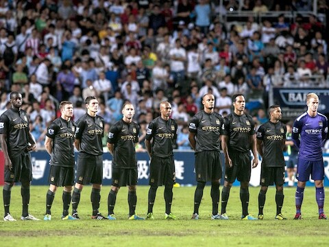 De spelers van Manchester City voor de wedstrijd