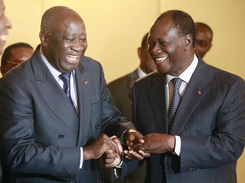 Laurent Gbagbo en Alassane Ouattara voor de verkiezingen.