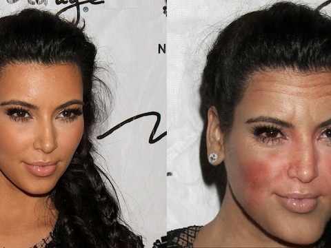 Links: de normale Kim Kardashian, rechts: het effect van tien glazen wijn per week.