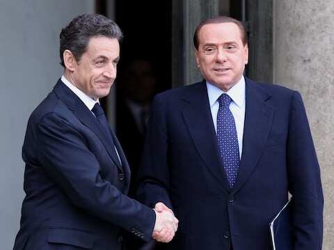 President van Frankrijk Sarkozy en premier van Italië Berlusconi.