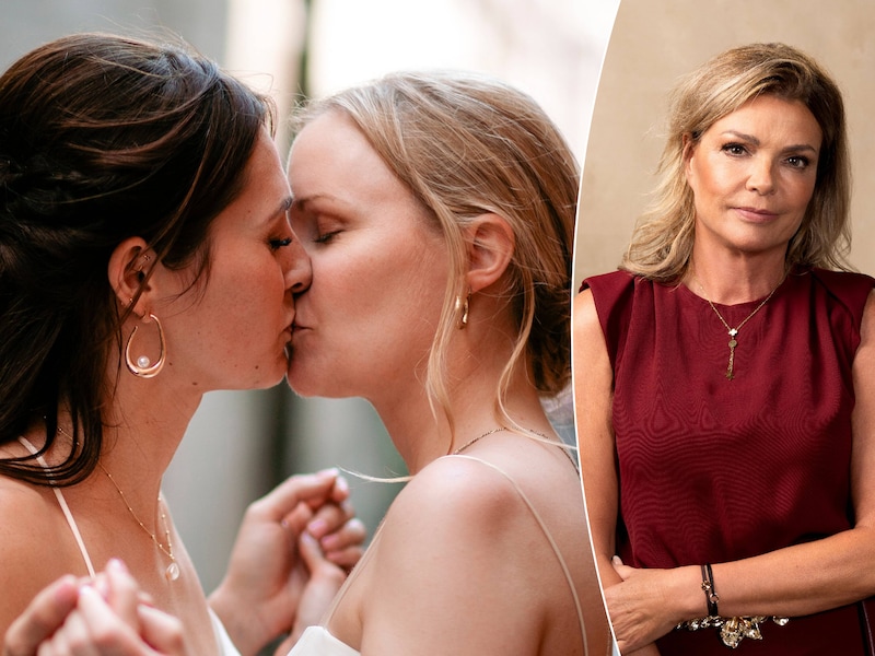 Kim en Paulien vonden elkaar meteen in ‘Blind getrouwd’. Experte Goedele Liekens begeleidt de kandidaten.
