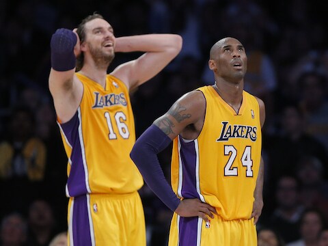 Gasol en Bryant kunnen het nauwelijks geloven.