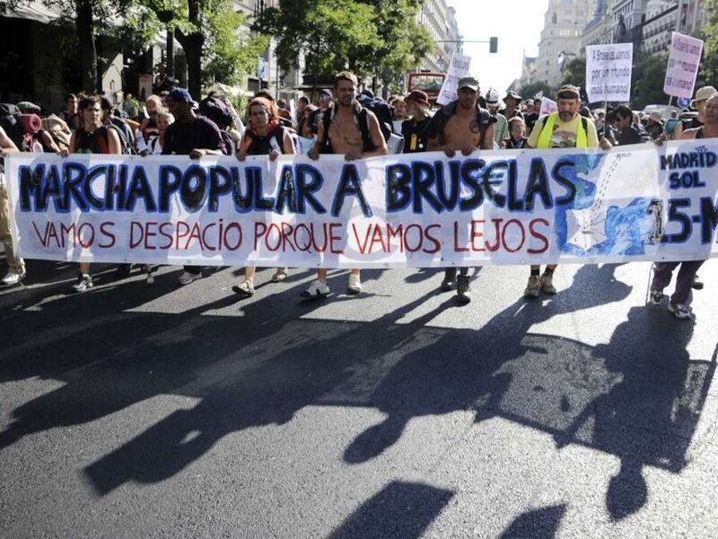 Indignados uit Madrid begonnen op 26 juli aan hun mars op Brussel.
