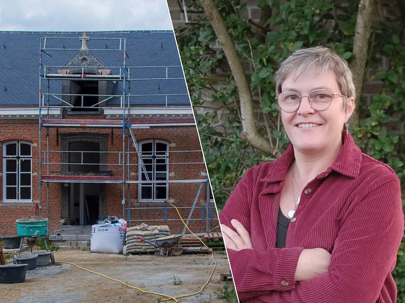 Links: de pastorij van Houtvenne. Rechts: raadslid Katia Groenwals (Vooruit).