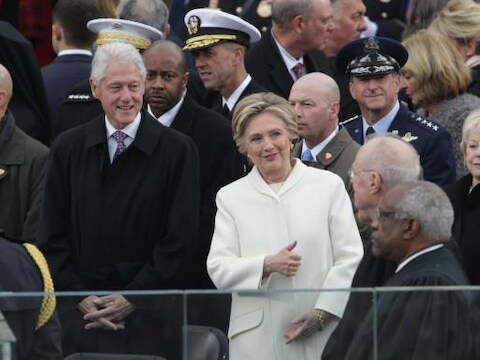 Hillary Clinton bij de inauguratie van Donald Trump op 20 januari.