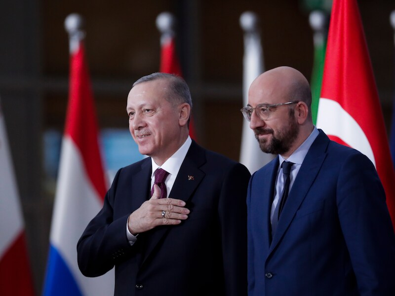 Turks president Recep Tayyip Erdogan ontmoette Europees Raadsvoorzitter Charles Michel gisteren in Brussel.