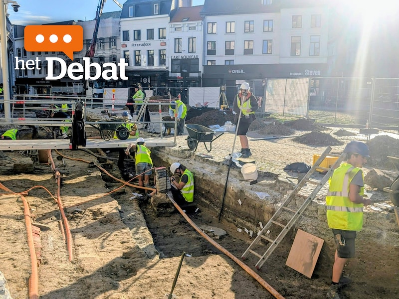 Archeologische werkzaamheden op de Grote Markt van Aalst door SOLVA. Archeologie