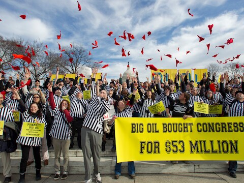 Demonstranten betoogden in januari in Washington tegen de Keystone pijpleiding.