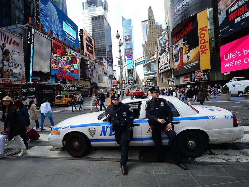 Extra beveiliging op Times Square na de aanslagen vorige week in Boston.