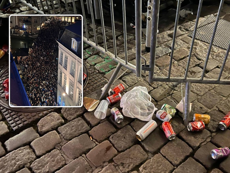 Heel wat afval bleef achter op en rond de Grasbrug in Gent. Inzet: het grote feest aan de Graslei vrijdagavond.