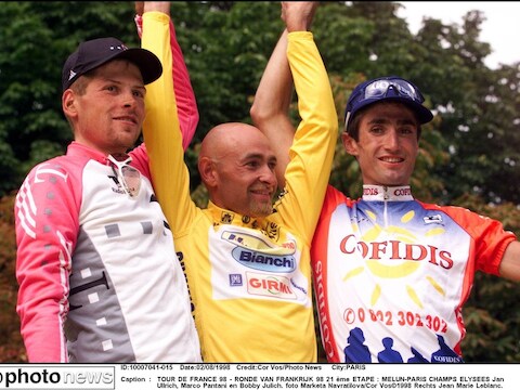 Jan Ullrich, Marco Pantani en Bobby Julich, het Tourpodium van 1998.