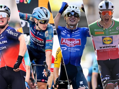 Olav Kooij, Tim Merlier, Jasper Philipsen en Jonathan Milan.