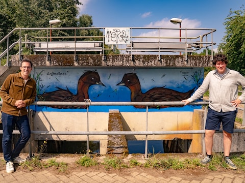 Kristof Calvo en Jorn Van de Velde aan het nieuwste Animalinaswerk van Dzia.