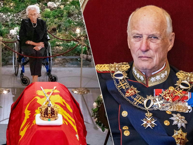 Alleen in haar verdriet: beeld van zus (94) bij kist van Harald ontroert Noren