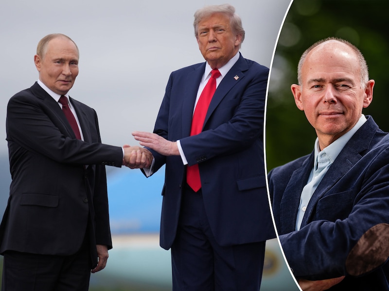 Donald Trump en Vladimir Poetin toonden zich in de zomer van 2025 al ‘goede vrienden’ bij hun ontmoeting in Alaska. Rechts: oud-kolonel Roger Housen.