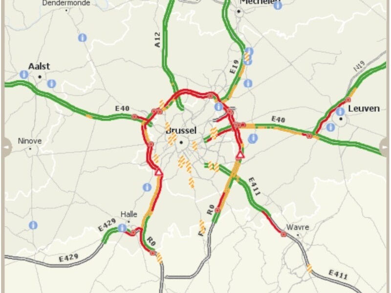 De situatie rond Brussel rond 17.45 uur.