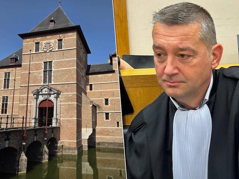 Rechtbank Turnhout. Rechts: advocaat Hans Vanheusden.