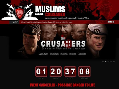 De fundamentalistishe groepering 'Muslims Against Crusades' probeerde ook het huwelijk van prins William te verstoren.