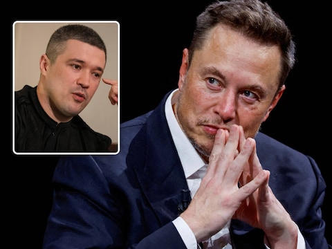 Techmiljardair Elon Musk en de ontslagen Oekraïense minister van Defensie Mychajlo Fedorov (inzet). 