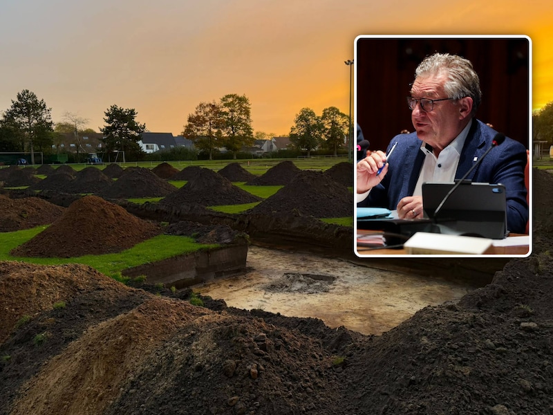 De eerste sleuven voor het archeologisch onderzoek op Jan Breydel zijn getrokken., Inzet: Dirk De fauw burgemeester van Brugge.