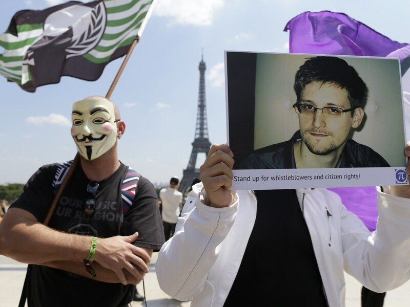 Supporters van klokkenluider Edward Snowden.