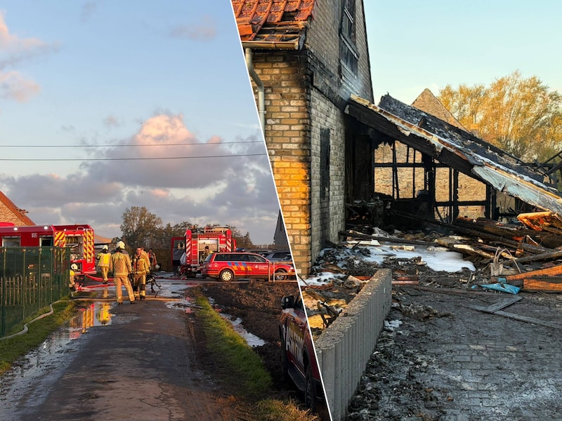 De brandweer kwam massaal ter plaatse voor een brand bij een vakantiehoeve in Diksmuide. Het poolhouse ging volledig in vlammen op.