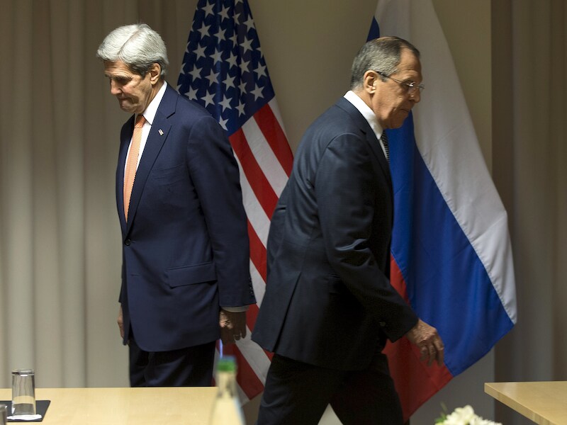 John Kerry en Sergej Lavrov vandaag in Zürich.