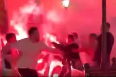 Trieste taferelen in Boedapest: hooligans van PSG en Arsenal gaan met elkaar op de vuist