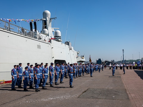 De doopceremonie voor de M940 Oostende in juni 2026 in Oostende. De mijnenveger wordt nu getest in de marinebasis van Zeebrugge.