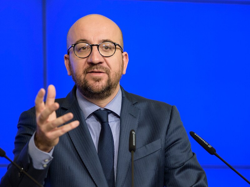 Premier Charles Michel, gisteren tijdens de persconferentie.