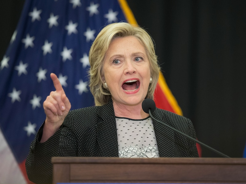 Clinton tijdens een campagne-event aan de universiteit van Wisconsin-Milwaukee.