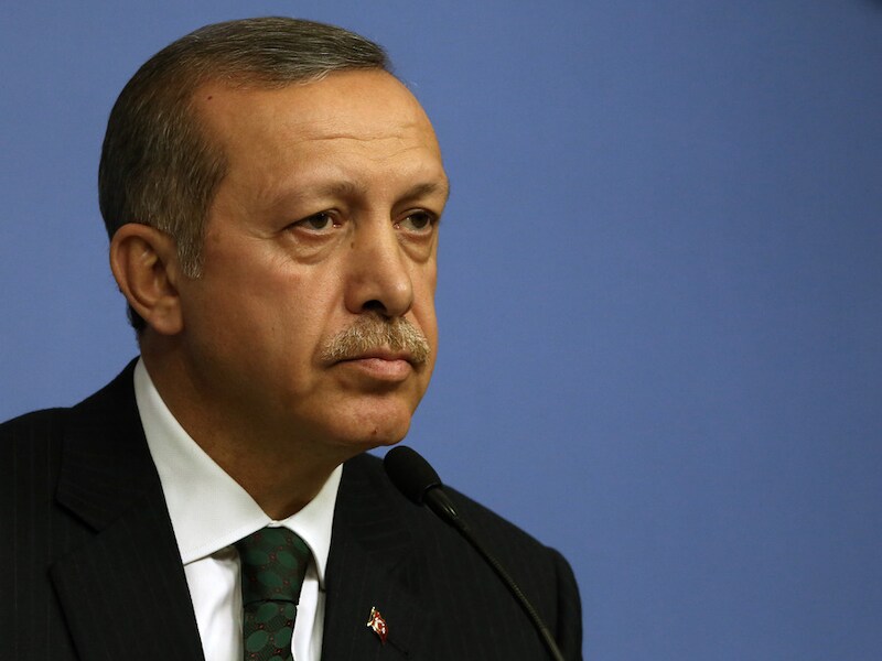 De Turkse premier Recep Tayyip Erdogan tijdens een persconferentie in Ankara.